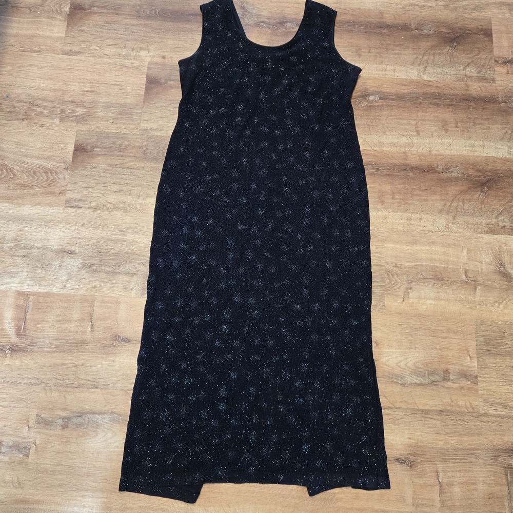 🇺🇸 Vtg Onyx Nite By Wendye Chaitin Black Sparkle Scoop Neck Maxi Dress Size 18